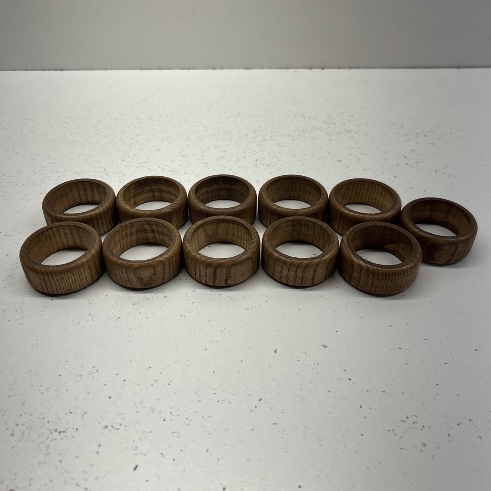Vintage Wooden Napkin Ring Holders Set of 11 Solid Wood Round Rustic Table Decor